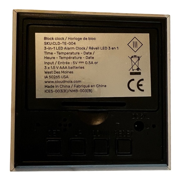 NEW Cloudnola Block Clock LED Alarm Temperature Date White Black Marble Design - Picture 5 of 9